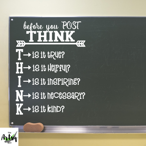 Before you post THINK, technology etiquette quote, Technology classroom door decal