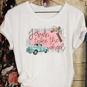 Jesus take the wheel shirt, Country song lyrics shirt, Faith-based apparel, Christian shirt, funny Jesus shirt, farm girl shirt