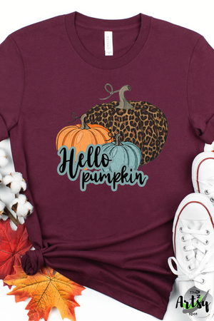 Hello Pumpkin shirt, Trendy fall t-shirt, cute fall shirt, pumpkin shirt, leopard pumkin shirt, teal pumpkin shirt