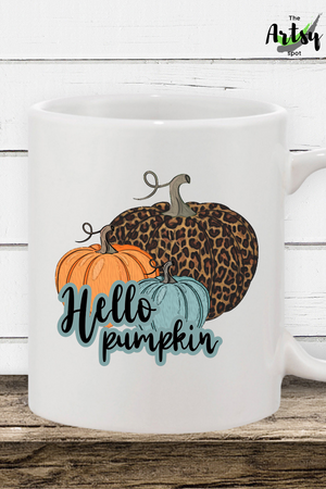 Hello Pumpkin Coffee mug, Fall coffee mug, Fall Coffee cup, Cute fall gift, Leopard pumpkin, teal pumpkin