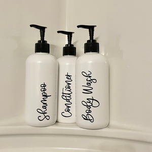Pretty Bathroom Soap Dispensers, SET of 3 Refillable Shampoo & Conditioner bottles, body wash, The Artsy Spot