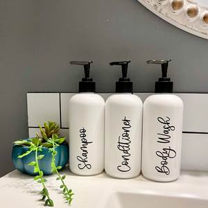 SET of 3 White Refillable Shampoo & Conditioner bottles
