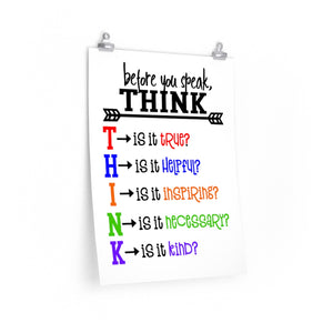 THINK acronym poster, Before you speak THINK print