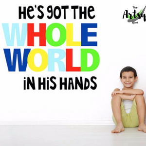 He's got the whole world in his hands wall decal, Sunday school room decal, Children's ministry decor
