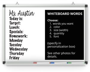Whiteboard words decal | Teacher Name decal | Today is decal