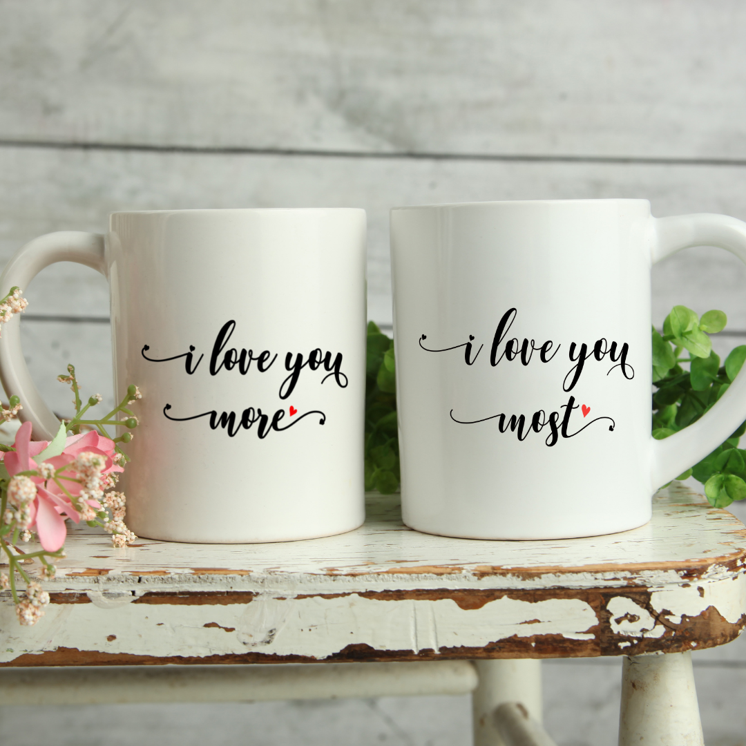 I love you more, I love you most cute couple mug SET, Anniversary