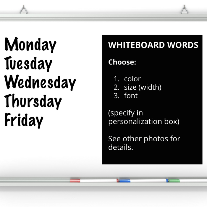 Days of the Week decals for the Whiteboard