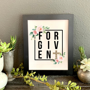 Forgiven picture, Forgiven wall print with gold cross, forgiveness picture
