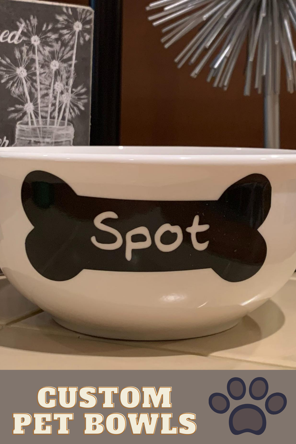 Personalized Ceramic Pet Bowls with Paw Print Custom Dog Bowl from Photo  and Name