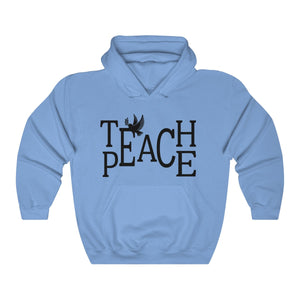 CAROLINA BLUE Teach Peace Unisex Hooded Sweatshirt, Teach peace Hoodie, Teacher hoodie, Peace hoodie