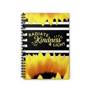 Radiate Kindness and Light, Kindness Journal, lined Notebook, bible study journal, lined journal, journal with sunflowers, gift for someone who loves sunflowers