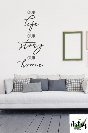 Our life Our story Our Home wall decal, Living room decal, Family room decal, bedroom decal, farmhouse decor wall decal, This is us decal, family picture wall