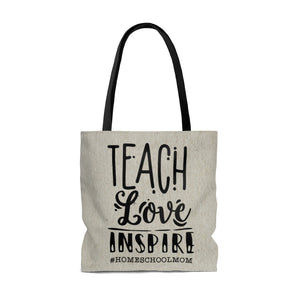 Teach Love Inspire tote bag, homeschool mom tote bag, Book bag for lesson plans, homeschool tote bag, Gift for a homeschool mom