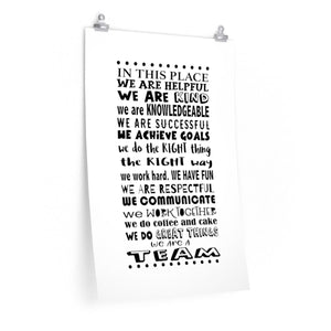 In this place we are... office poster wall art print, School team quote print, Team building poster, school unit grade level team poster
