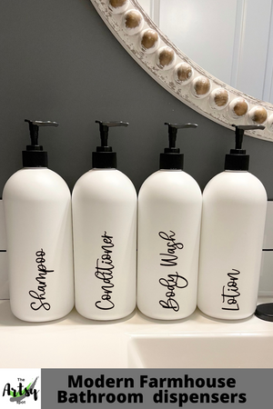 32 oz. Refillable Shampoo and Conditioner bottles, White plastic pump bottles, modern bathroom soap dispensers, Airbnb decor, VRBO decor