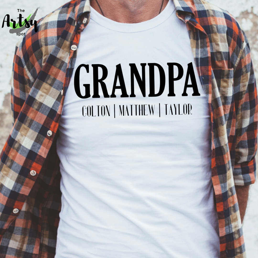 Grandpa Shirt with grandkid's Names, Father's Day Gift, Grandpa Gift Vintage Black / M
