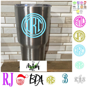 Circle Monogram Decals - monogram decals for tumbler - monogram decal for car window - monogram vinyl decal - The Artsy Spot
