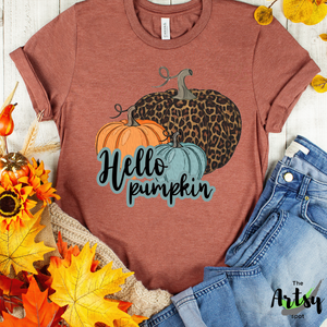 Hello Pumpkin shirt, leopard pumpkin shirt, Trendy fall t-shirt, cute fall shirt, pumpkin shirt, fall apparel, hello pumpkin t-shirt