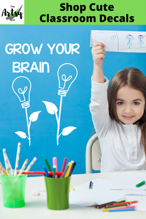  Grow Your Brain Decal with lightbulb flowers, School decoration, Library Decal, back to school decal, brain quote decal, Reading teacher