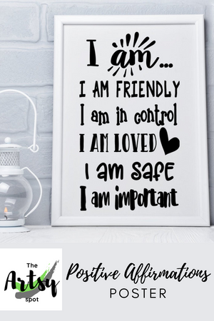 Positive affirmations poster, I am statements, classroom wall decor, print for a child's bedroom
