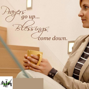 Prayers go up Blessings come down decal, Prayer wall decal, staircase wall decal