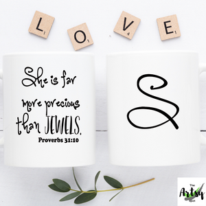 She is Far More Precious Than Jewels Proverbs coffee mug, women's bible study gift, Proverbs study small group