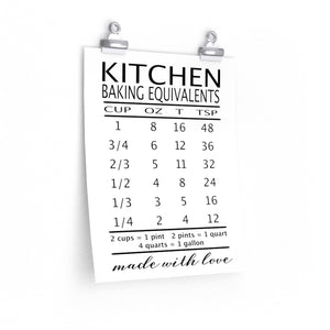 Kitchen wall print, Kitchen baking equivalents poster, Kitchen wall print