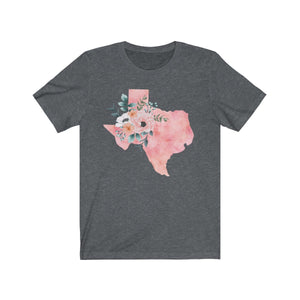 Dark Gray Watercolor Texas shirt, feminine Texas T-shirt, Texas home state shirt