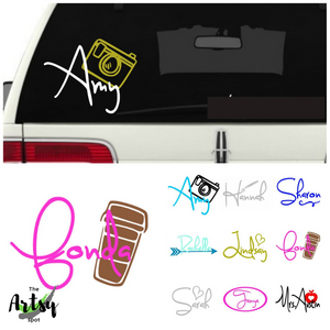 Car window name decal, name decals for a tumbler, Yeti name decals
