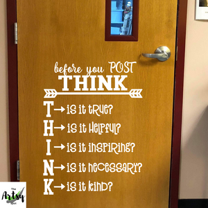 Before you post THINK, technology etiquette quote, Technology classroom door decal