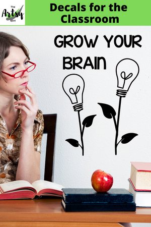 Grow Your Brain Decal with lightbulb flowers, School decoration, Library Decal, back to school decal, brain saying