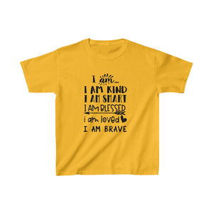 child's shirt, I am kind, I am blessed, I am loved, I am brave