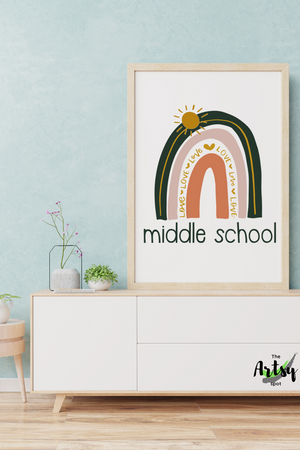 Neutral rainbow Poster, Middle School wall art print, Middle School rainbow print, Back to School Poster, Middle School wall decor