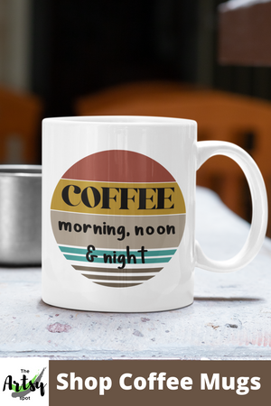 Coffee morning, noon, & night, Sunrise coffee mug, ombre sunset stripes