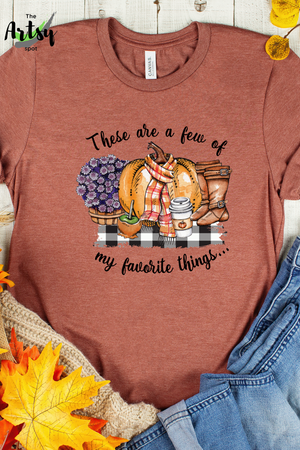 These are a few of my favorite things shirt, I love fall shirt, adorable fall shirt, cute fall t-shirt, buffalo plaid shirt for fall