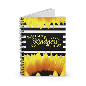 Radiate Kindness and Light, sunflower office decor, Kindness Journal, lined Notebook, bible study journal, lined journal, sunflower decor
