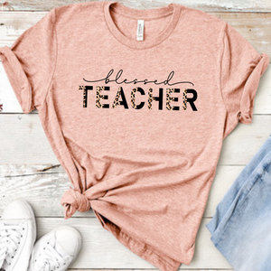 leopard print teacher shirt, blessed teacher tee