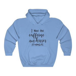 Carolina Blue mom hoodie, hooded sweatshirt for mom, caffeine and kisses hoodie