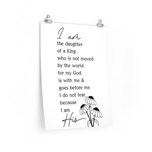 I am the daughter of a king wall print, Christian woman's office print, woman of faith wall print, bedroom picture for Christian woman