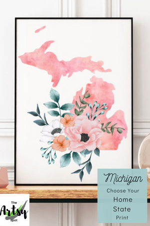 Michigan Premium Matte poster, Michigan watercolor floral poster, Michigan state wall art print, Michigan home state poster