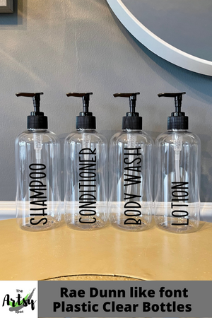 SET of 4 Clear plastic pump bottles, Rae Dunn inspired bathroom