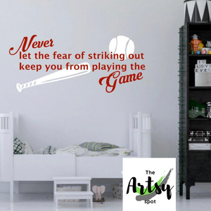 Never let the fear of striking out, baseball saying, Babe Ruth baseball quote, baseball bedroom