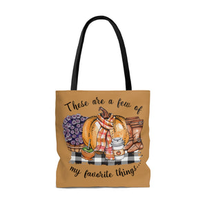 These are a few of my favorite things Fall tote bag, Fall bag, pumpkin spice, boots, mums, buffalo plaid bag