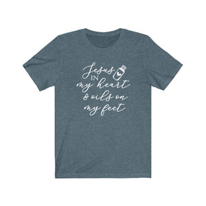 Jesus in my heart and oils on my feet Shirt, Essential Oils quote shirt