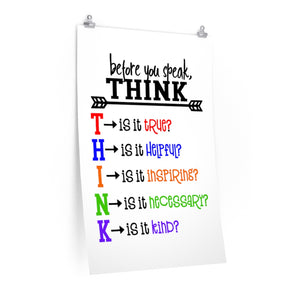 THINK acronym poster, Before you speak THINK print, THINK poster