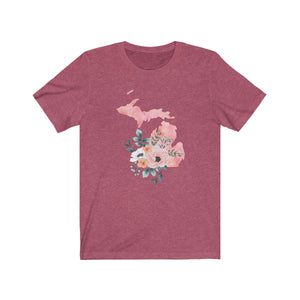 heather raspberry Watercolor Alaska shirt, feminine Michigan T-shirt, Michigan home state shirt