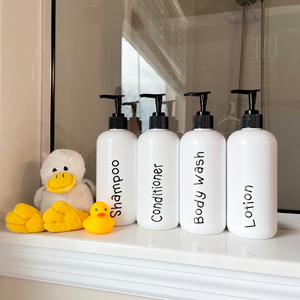 Refillable plastic bathroom bottles, Kid's Bathroom decor, The Artsy Spot
