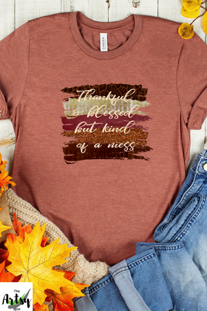 Thankful and blessed but kind of a mess shirt, funny fall shirt for mom, funny fall wife shirt, funny fall shirt, cute fall shirt