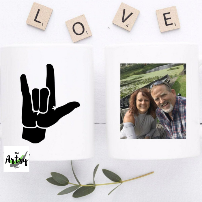 Sign Language I Love You Coffee Mug with PHOTO