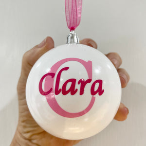 Winter White Christmas ball ornament, Personalized Christmas ornament, Monogram ornament 